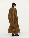 INTO THE EAST 25 Autumn/Winter Moss Green Lace-Up Silk Top/Spliced Layered Silk Skirt ITE-E1DGAW003GR20SK-LV Skirt (E1DGAW002GR20TP)